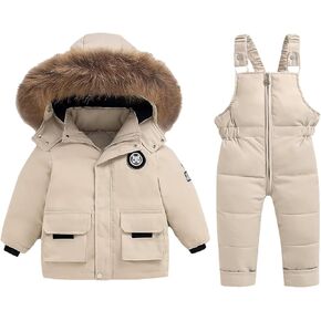 Toddler Snow Suits Boys Girls Hooded Down Jacket & Ski Bib Pants Set Baby Snowsuit Coat Infant Winter Jumpsuit 18M-4T