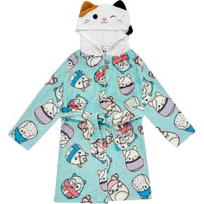 Squishmallows Girls Fleece Kids Hooded Robe - Super Soft Plush Kids Spa Bathrobe with Pockets, Sizes 6-12 - Official Product