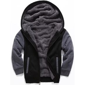 SECOOD Kids Hoodie Fleece Jacket Warm Sherpa Lined Zip Up Hooded Sweatshirt Soft Winter Coat Boys Girls School Outerwear