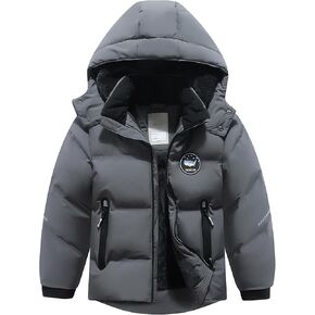 Kids Boy's Winter Coat Fleece Lined Waterproof Jacket Puffy Cotton Coat Thick Hooded Down Outdoor Coats