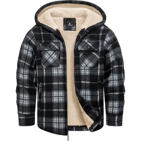 GEEK LIGHTING Boys Flannel Jacket Sherpa Lined Hoodies Zip Up Fleece Plaid Shirt Jackets Winter Outdoor Coat Warm