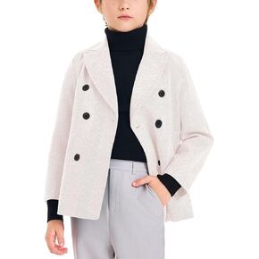 Haloumoning Boys Double Breasted Pea Coat Kids Winter Wool Blend Notched Collar Dress Coat 3-10 Years
