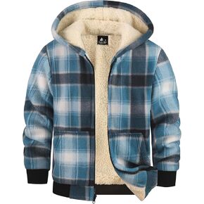 GEEK LIGHTING Boys Flannel Jacket Sherpa Lined Hoodies Zip Up Fleece Plaid Shirt Jackets Winter Outdoor Coat Warm