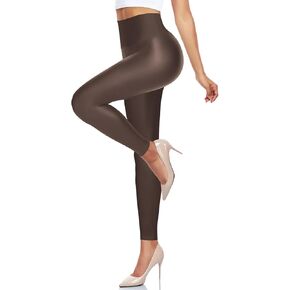 MOREFEEL Faux Leather Leggings for Women Fleece Lined Tummy Control Stretch High Waisted Workout Pleather Pants Reg&Plus Size