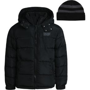 DKNY Boys Heavyweight Winter Coat - Water Resistant Insulated Fleece Lined Quilted Puffer Ski Jacket with Hat (8-20)