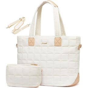 LOVEVOOK Tote Bag for Women, Large Puffer Tote Bag with Zipper Quilted Light Work Bag