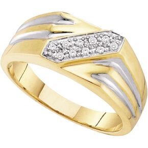 Sonia Jewels 10K Yellow Two Tone Gold Round Diamond Mens Wedding Band Ring - Prong Setting (1/10 cttw.)