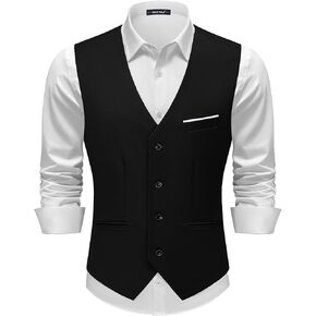 MAGE MALE Men's Suit Vests Casual Formal Dress Vest Business Slim Fit Waistcoat Vest with 3 Real Pockets for Suits Tuxedo