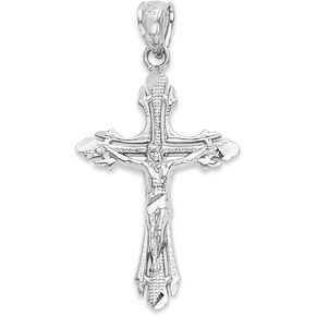 Solid 14k White Gold Crucifix Pendant - Cross Gift for Religious Occasions