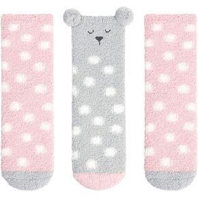 Panda Bros Girls Warm Fuzzy Fluffy Socks, Non Skid Slipper Socks for Kids, 3 Pairs