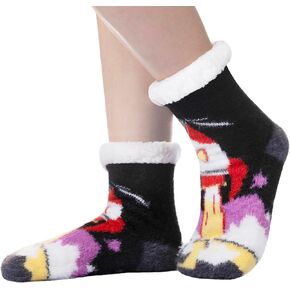 Kids Boys Fuzzy Slipper Socks Winter Soft Warm Thick Fleece Lined Plush Children Non Slip Home Socks