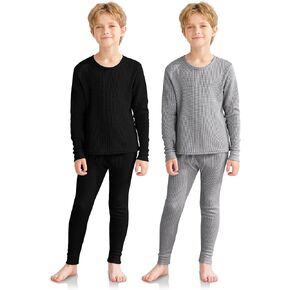 VZV 2 Set Thermal Underwear for Kids, Boys Thermal Set Long Sleeve Base Layer Waffle Thermals Top and Bottom Set