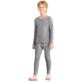 VZV Kids Thermal Underwear Set, Boys Waffle Thermal Set Long Sleeve Base Layer Thermals Top and Bottom Set for Cold Weather