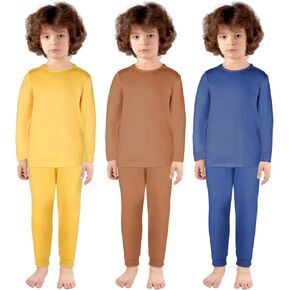 Silkfly 3 Set Kid Thermal Underwear Set Soft Fleece Lined Boys and Girls Long Winter Johns Base Layer Thermal Top and Bottom