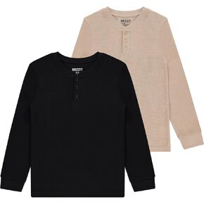 Boys' 2-Pack Thermal Henley Tops - Cozy, Breathable Long Sleeve Shirts for School and Play, Sizes 4-18