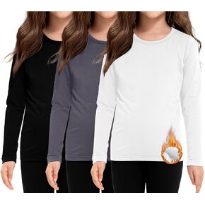 Silkfly 3 Pcs Kids Thermal Shirts Boys Girls Long Sleeve Undershirt Fleece Lined Base Layer Top Youth Underwear for Winter
