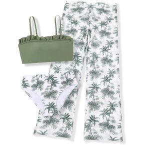 Girls 3 Piece Bikini Sets Kids Swimsuit Rash Guard Pants Bathing Suit Girl Swimwear Sets for Summer Quick Dry