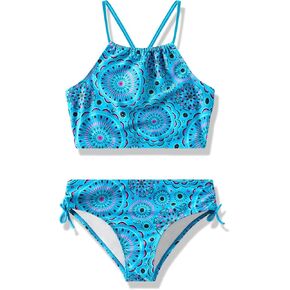 Girls Swimsuit Two Piece Tankini Set Ruffle Bikini Bathing Suit for Toddler Kids High Waisted Swimwear Floral Size 2-10T