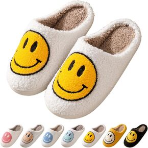 Smile Face Slippers for Women Happy face slippers Retro Soft Plush Warm Slip-on Slippers, Cozy Indoor Outdoor Slippers