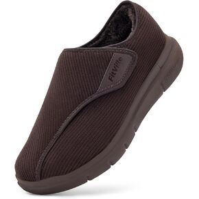 FitVille Diabetic Shoes for Men Extra Wide Width Adjustable Straps Men's Diabetic Shoes with Warm Fur Lining Diabetic Slippers for Men Extra Wide Width Foot Pain Relief Neuropathy