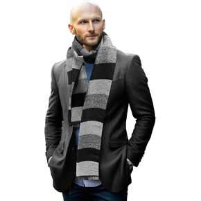 Men Costume Accessories Black and Grey Stripe Scarf Classic Knit Scarf for Men Women Halloween Cosplay Party Supplies
