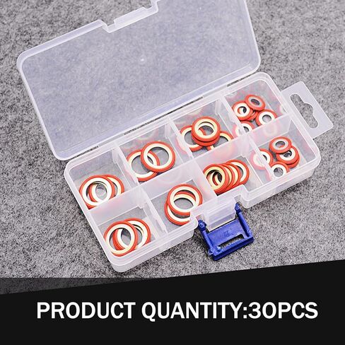 30 قطعة من مجموعة تصنيف حشية ضاغط تكييف الهواء للسيارة، صندوق تخزين شفاف، 6 مواصفات، حشوات ختم مضخة التبريد مقاومة لدرجات الحرارة العالية (أسود) in Kuwait