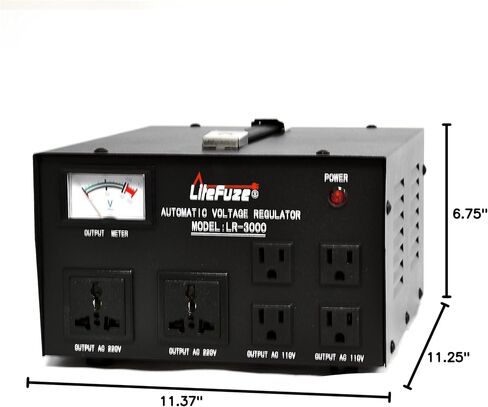 LR-1500 1500 Watt Voltage Regulator with Transformer Step Up/Down 110V/220V - IEC Detachable Cord - Circuit Breaker,Black [5-Years Warranty] in Kuwait