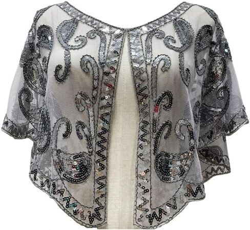 Shawls With Sequins Beads, Blue Gold Flapper Shawl For Women, Blue Gold Shawls And Wraps For Evening Dresses, Evening Shawl Wrap, 1920s Shawl, Wedding Shawl, Shawls Sleeve For Wedding. (Blue Gold) in Saudi Arabia