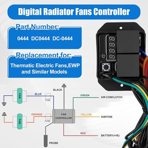 وحدة تحكم في مراوح الرادياتير الرقمية، 12 فولت و24 فولت نطاق درجة حرارة قابل للتعديل مجموعة مفاتيح مروحة حرارية كهربائية رقمية متوافقة مع ديفيز كريج 0444 in Kuwait