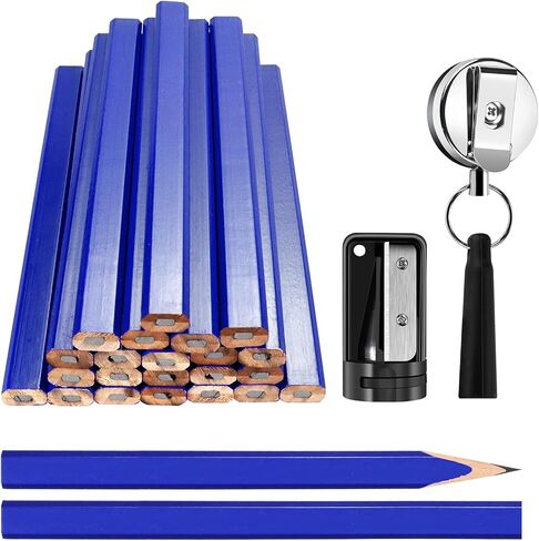Rcybeo Carpenter Pencils 24pcs Construction Pencil 7 Inches Flat Black Carpenter Pencil with Pencil Sharpener Retractable Carpenter Pencil Holders for Woodworking Marking Tool in Kuwait