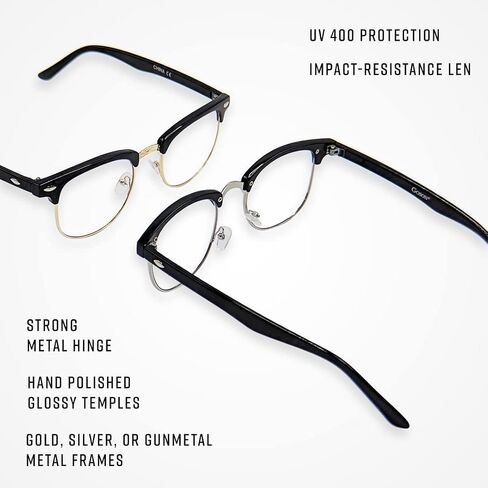 Vintage Inspired Classic Half Frame Horn Rimmed Clear Lens Glasses (Black-Silver) in Kuwait