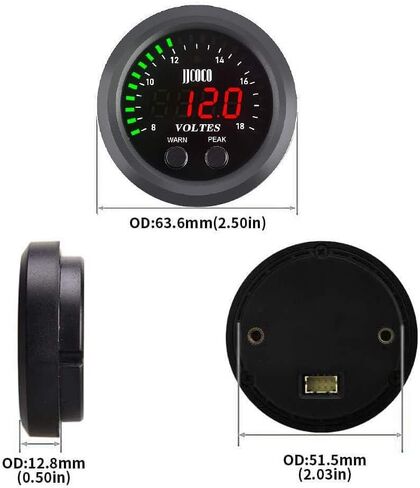 مجموعة قياس ضغط الزيت العالمية 2-1/16 بوصة (52 مم) 150 رطل لكل بوصة مربعة - شاشة عرض رقمية باللون الأحمر مع مستشعر إلكتروني 1/8NPT - لمجموعات قياس سيارات القوارب البحرية والسيارات والشاحنات in Kuwait