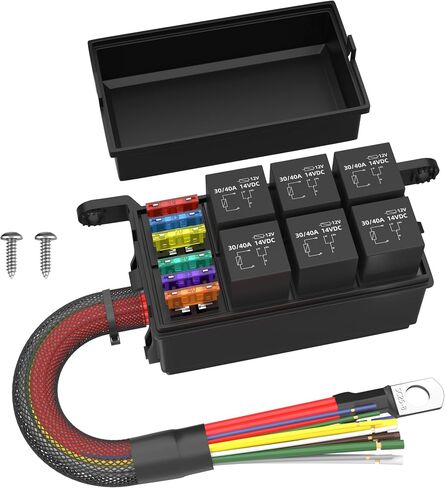 12V Fuse Relay Box 6 Way Relay Fuse Box Pre-Wired Waterproof Relay Box with 6 Relays and 12 ATC/ATO Fuses Relay Panel for Automotive Car Marine Boat in Saudi Arabia