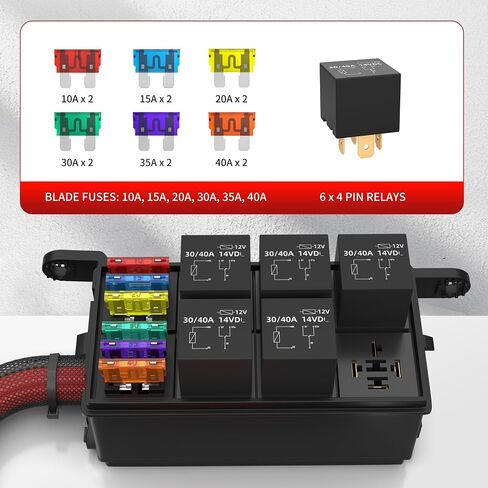 12V Fuse Relay Box 6 Way Relay Fuse Box Pre-Wired Waterproof Relay Box with 6 Relays and 12 ATC/ATO Fuses Relay Panel for Automotive Car Marine Boat in Saudi Arabia