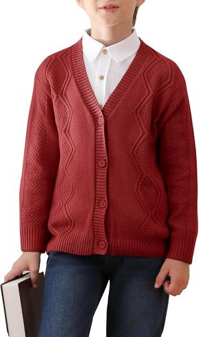 Haloumoning Boys Cable Knit Cardigans Kids V Neck Long Sleeve Button Down Sweater Coat Fall Winter Outfits 5-14 Years in Saudi Arabia