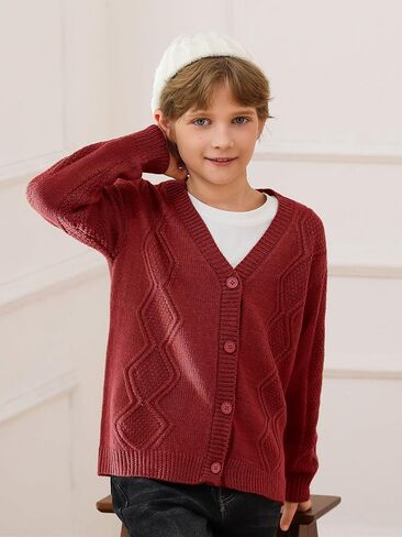 Haloumoning Boys Cable Knit Cardigans Kids V Neck Long Sleeve Button Down Sweater Coat Fall Winter Outfits 5-14 Years in Saudi Arabia