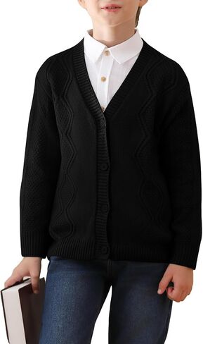 Haloumoning Boys Cable Knit Cardigans Kids V Neck Long Sleeve Button Down Sweater Coat Fall Winter Outfits 5-14 Years in Saudi Arabia