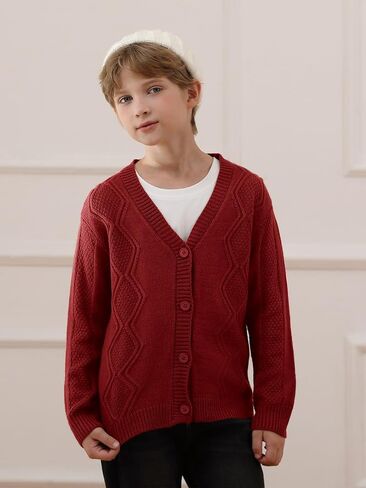 Haloumoning Boys Cable Knit Cardigans Kids V Neck Long Sleeve Button Down Sweater Coat Fall Winter Outfits 5-14 Years in Saudi Arabia