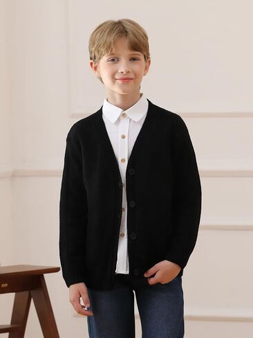 Haloumoning Boys Cable Knit Cardigans Kids V Neck Long Sleeve Button Down Sweater Coat Fall Winter Outfits 5-14 Years in Saudi Arabia