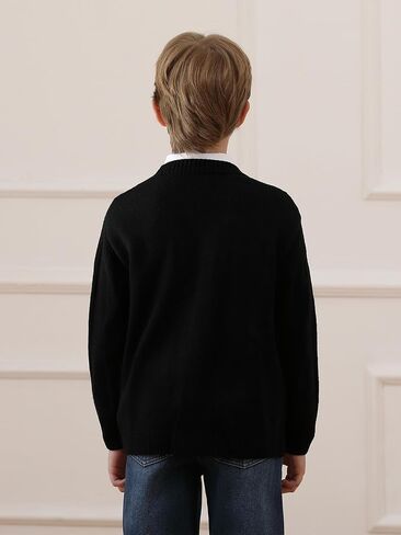 Haloumoning Boys Cable Knit Cardigans Kids V Neck Long Sleeve Button Down Sweater Coat Fall Winter Outfits 5-14 Years in Saudi Arabia