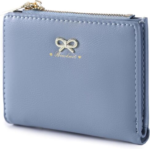 Girls Cute Wallet Bow Small Wallet Aesthetic Card Holder ID Window Purse for Women Slim Wallet Zipper Coin Purse in Saudi Arabia