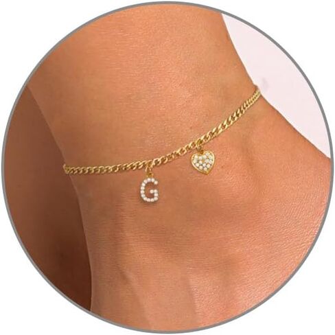 Initial Anklet， Ankle Bracelets for Women Simple Summer Adjustable Gold Plated Anklet for Women with Heart Teen Girl Gifts Trendy Stuff in Saudi Arabia