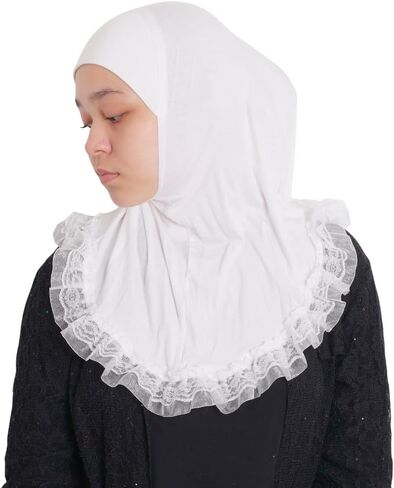 MuLanLegend Cotton Lace Hijab | Princess Nur Scarf Sarong | Girls Kids Instant Slip-on Scarf | Ligthweight and Comfortable in Kuwait