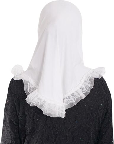 MuLanLegend Cotton Lace Hijab | Princess Nur Scarf Sarong | Girls Kids Instant Slip-on Scarf | Ligthweight and Comfortable in Kuwait