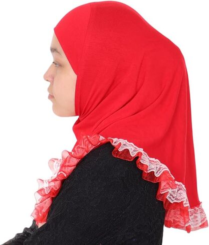 MuLanLegend Cotton Lace Hijab | Princess Nur Scarf Sarong | Girls Kids Instant Slip-on Scarf | Ligthweight and Comfortable in Kuwait