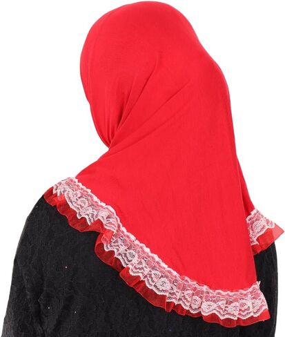MuLanLegend Cotton Lace Hijab | Princess Nur Scarf Sarong | Girls Kids Instant Slip-on Scarf | Ligthweight and Comfortable in Kuwait