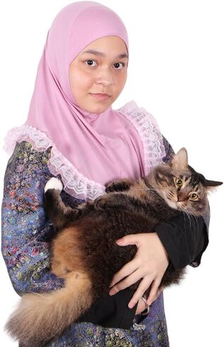 MuLanLegend Cotton Lace Hijab | Princess Nur Scarf Sarong | Girls Kids Instant Slip-on Scarf | Ligthweight and Comfortable in Kuwait