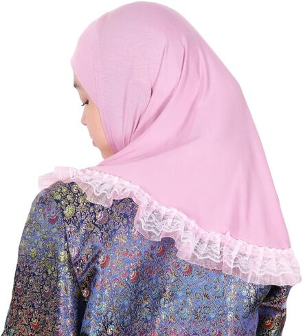 MuLanLegend Cotton Lace Hijab | Princess Nur Scarf Sarong | Girls Kids Instant Slip-on Scarf | Ligthweight and Comfortable in Kuwait