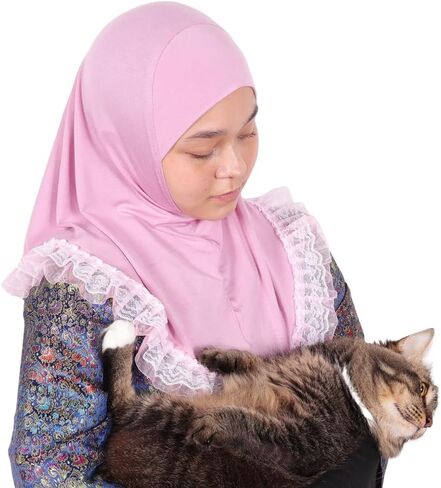 MuLanLegend Cotton Lace Hijab | Princess Nur Scarf Sarong | Girls Kids Instant Slip-on Scarf | Ligthweight and Comfortable in Kuwait