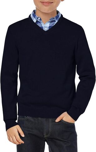Haloumoning Boys School Uniform Sweater Kids Long Sleeve V Neck Pullover Fall Winter Clothes 5-14 Years in Saudi Arabia